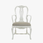 Talonpoikaisrokokoo tuoli käsinojin, helmenharmaa-patina, verhoilu mohair vihreä