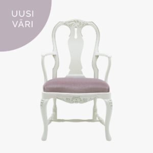 Talonpoikaisrokokoo-tuoli, väri helmenharmaa-patina, verhoilu mohair 23 syreeni.