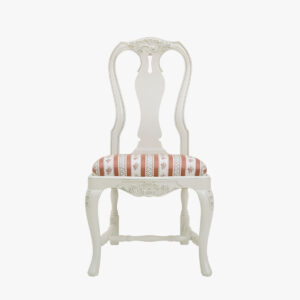 Talonpoikaisrokokoo tuoli, väri helmenharmaa-kulta, verhoilukangas Amadeus/Mozart rosa.