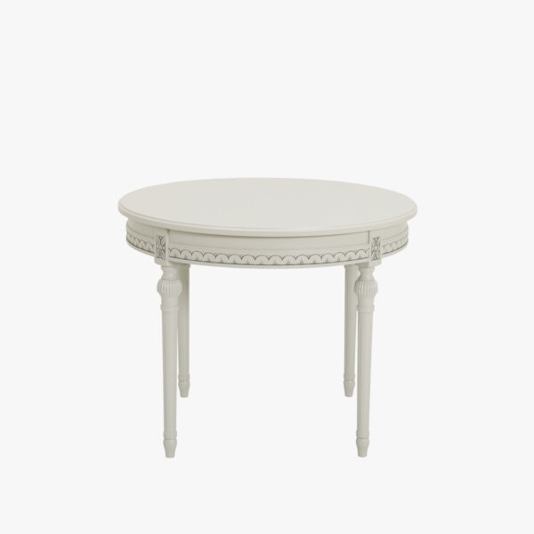 Kustavilainen pyöreä sohvapöytä, helmenharmaa - patina.