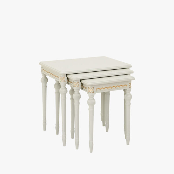 Kustavilainen 3-osainen sarjapöytä., väri helmenharmaa-kulta.