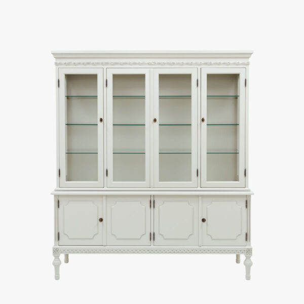 Kustavilainen iso hopeakaappi / vitriinikaappi, väri helmenharmaa-patina.