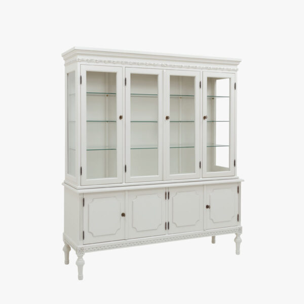 Kustavilainen iso hopeakaappi / vitriinikaappi, väri helmenharmaa-patina.