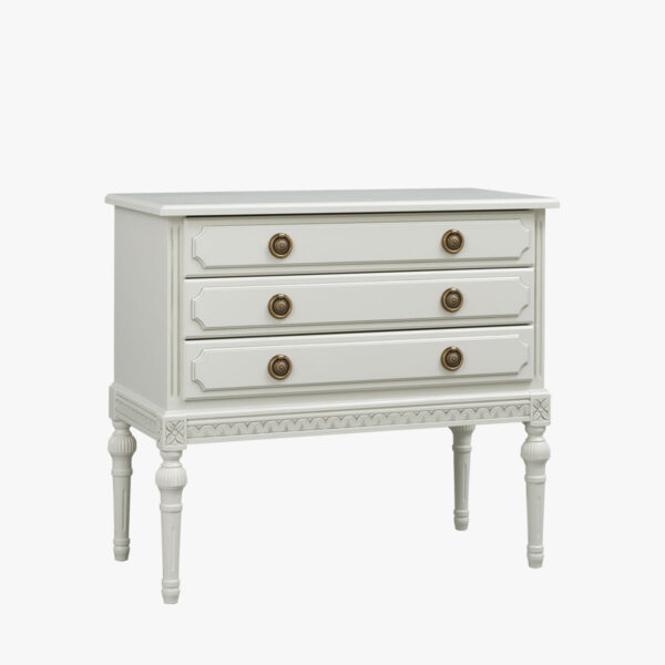 Kustavilainen lipasto 80 cm, helmenharmaa-patina.