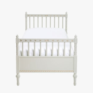 Kustavilainen sänky, väri helmenharmaa-kulta. Kuvassa sänky koossa 80x200 cm.