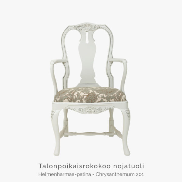 Talonpoikaisrokokoo nojatuoli, verhoilu Chrysanthemum toile.
