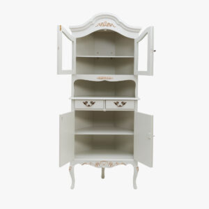 Talonpoikaisrokokoo nurkkakaappi / kulmakaappi, väri helmenharmaa-kulta,