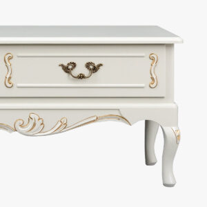 Talonpoikaisrokokoo tv-taso 3-osainen, väri helmenharmaa-patina.