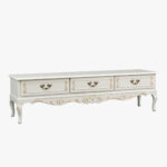 Talonpoikaisrokokoo tv-taso 3-osainen, väri helmenharmaa-patina.