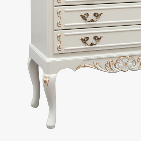 Talonpoikaisrokokoo lipasto, helmenharmaa-kulta.