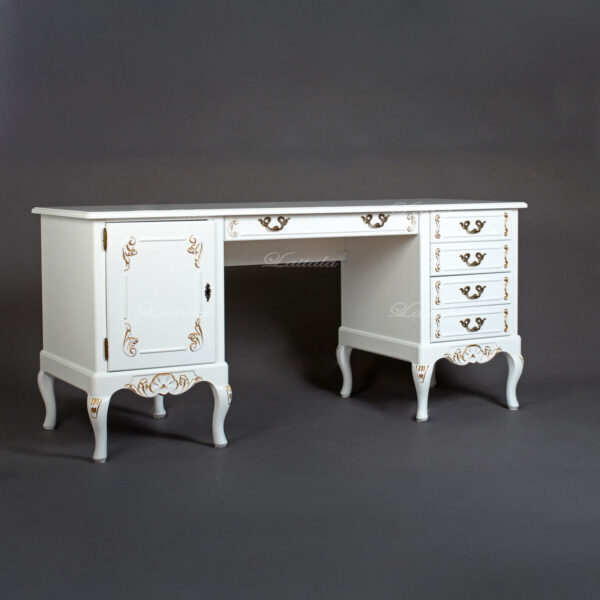 Talonpoikaisrokokoo kirjoituslipasto helmenharmaa-kulta.