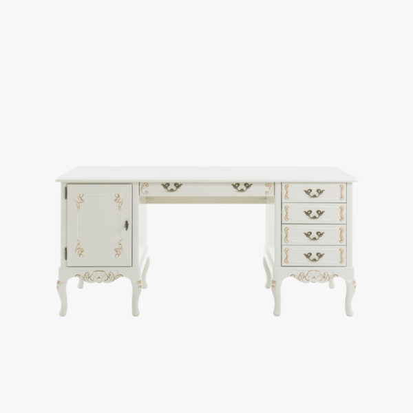 Talonpoikaisrokokoo kirjoituspöytä, väri helmenharmaa-kulta.