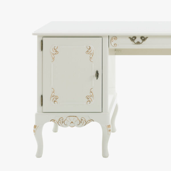 Talonpoikaisrokokoo kirjoituspöytä, väri helmenharmaa-kulta.