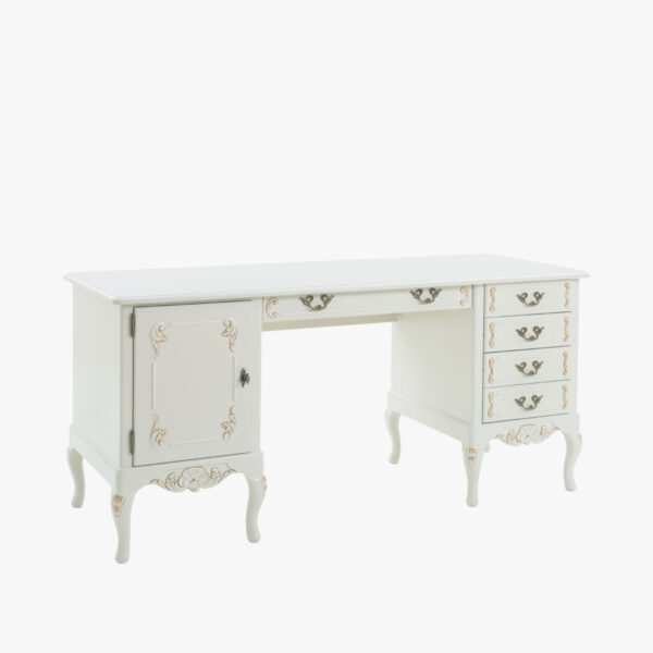 Talonpoikaisrokokoo kirjoituspöytä, väri helmenharmaa-kulta.