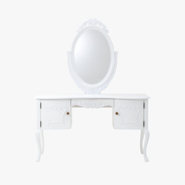Talonpoikaisrokokoo meikkipöytä / kampauslipasto peilillä, väri valkoinen.