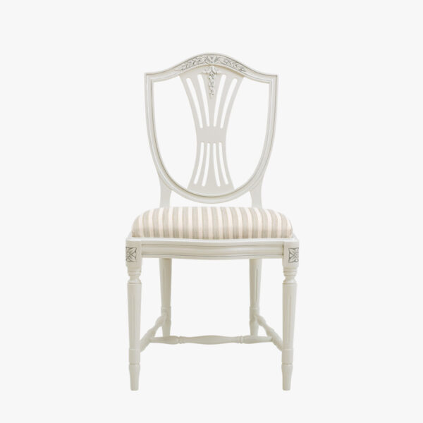 Empire Hepplewhite tuoli, helmenharmaa-patina, verhoilu Line 12 luonnonvalkoinen.