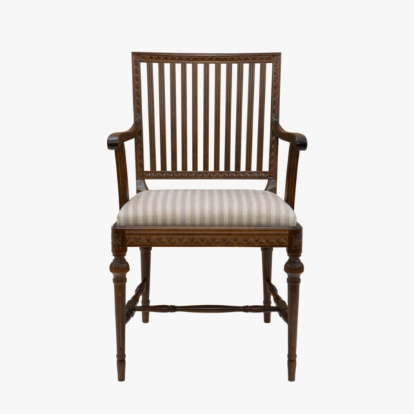 Kustavilainen seniorituoli, väri amerikanpähkinä, verhoilu Line 13 harmaa.