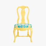 Talonpoikaisrokokoo tuoli, värikokeilu, keltainen.