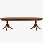 Hepplewhite-ruokapöytä, ovaali, hepplewhite-väri. Pöytää on jatkettu maksimipituuteen kahdella jatkopalalla, jolloin sen ympärille mahtuu 8-10 tuolia.